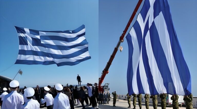 Δέος: H μεγάλη Ελληνική σημαία υψώθηκε στον ουρανό της Χίου
