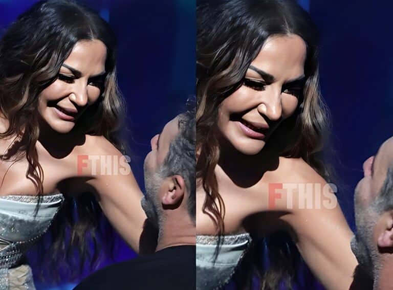 Την κοιτάει και λιώνει: Δέσποινα Βανδή και Βασίλης Μπισμπίκης σε τρυφερά ενσταντανέ στην πρεμιέρα της