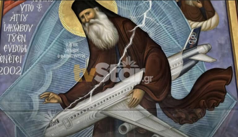 Η αγιογραφία στην Κύπρο με Άγιο που κουβαλάει αεροπλάνο χτυπημένο από κεραυνό – Τι κρύβεται πίσω από την εικόνα