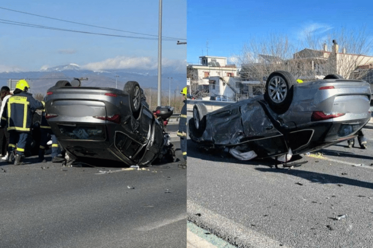 Απίστευτο τροχαίο με ανατροπή οχήματος μετά από σύγκρουση – Τέσσερις οι τραυματίες