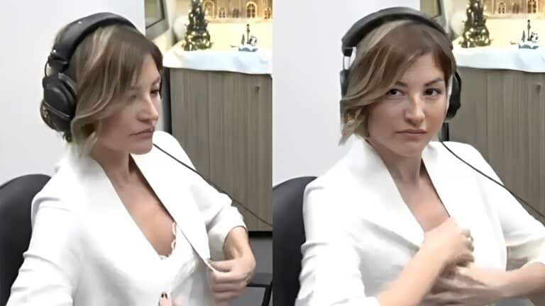 Αμήχανη Ράνια Τζίμα: Έκλεισε το σακάκι της άρον άρον μόλις είδε τον εαυτό της στο μόνιτορ