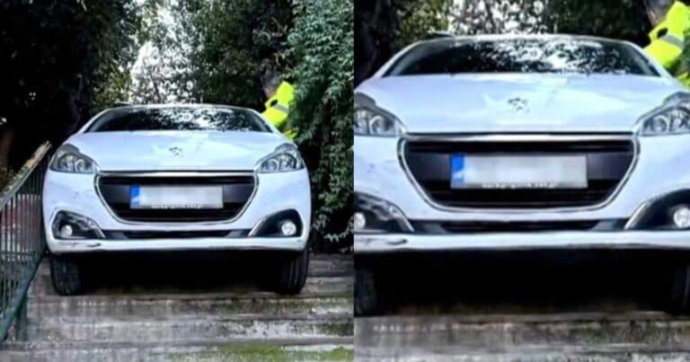 Απίστευτος οδηγός στου Γκύζη, κατέβηκε σκαλιά με το αυτοκίνητο