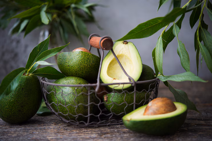 fresh green avocado with leaves wooden space 186456 995