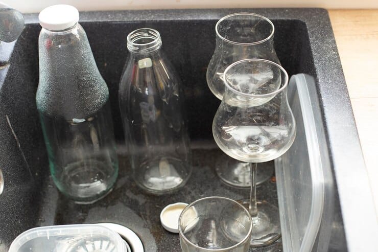 dirty dishes black stone sink kitchen top view 164730 208