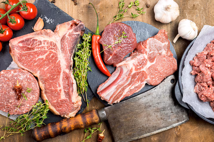 top view meat with garlic herbs 23 2148611056