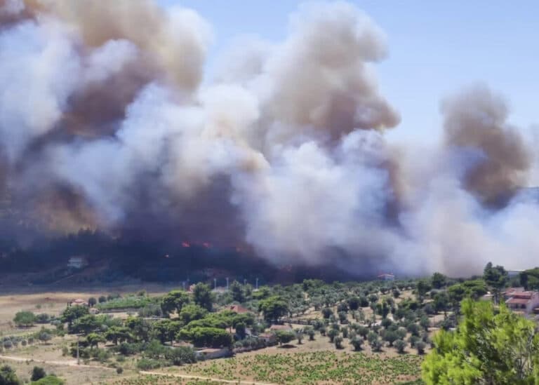 Φωτιά στη Ραφήνα – Μήνυμα του 112 – Κλειστή η Μαραθώνος
