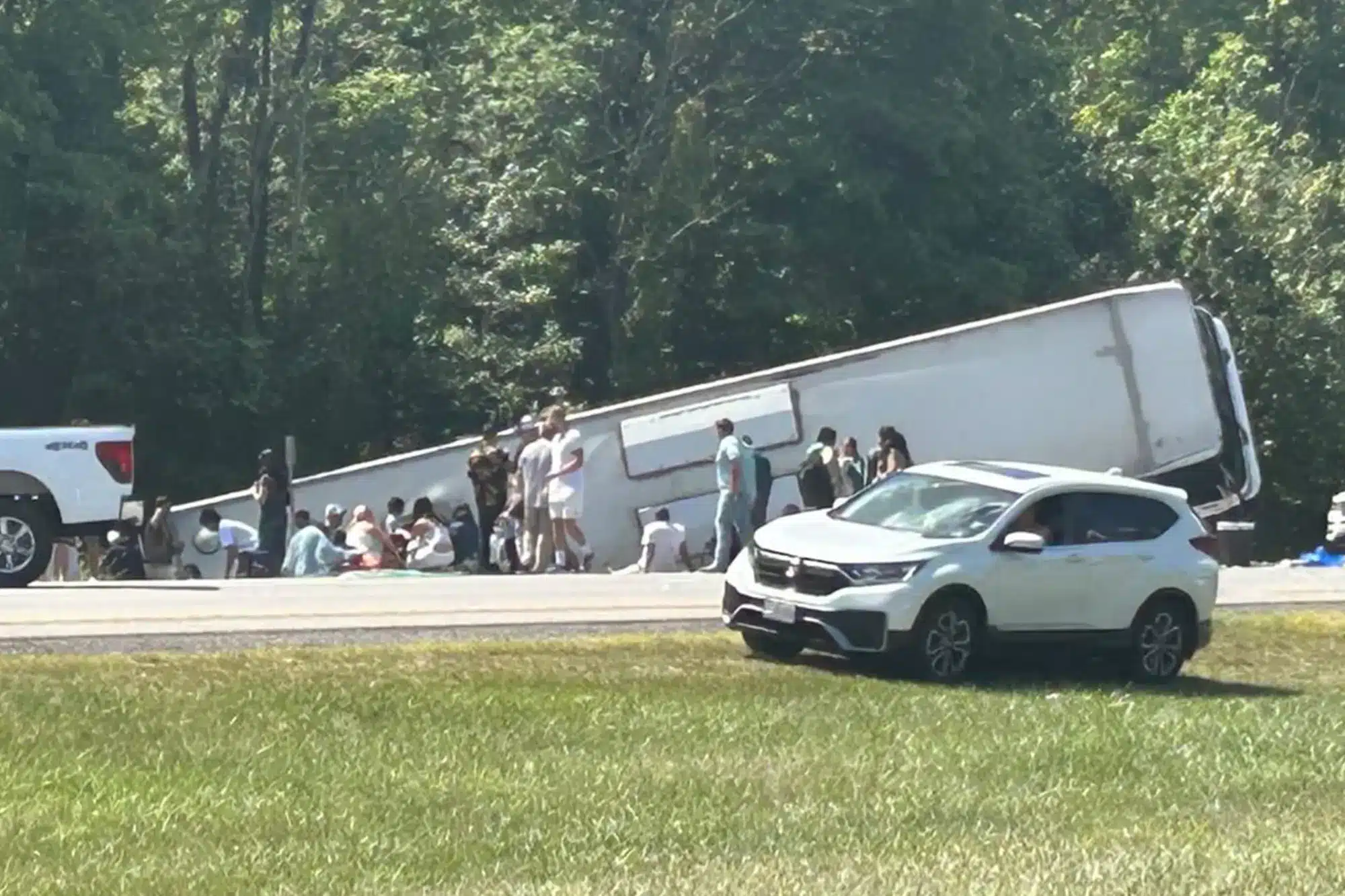 overturned tour bus 50 passengers 109932773