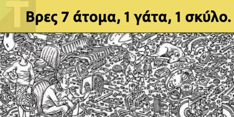 Βρείτε τα 7 άτομα την 1 γάτα και τον 1 σκύλο
