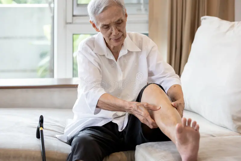 asian senior woman hold her leg suffering pain legs elderly patient have cramps her calves massage calf hands 200000280