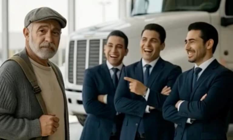 «Θα πάρω πέντε φορτηγά Μερσέντες», είπε ο άντρας με τα κουρέλια ρούχα. Όλοι γέλασαν και τον κορόιδεψαν, μέχρι που κατάλαβαν το λάθος τους — αλλά τότε ήταν πια αργά.