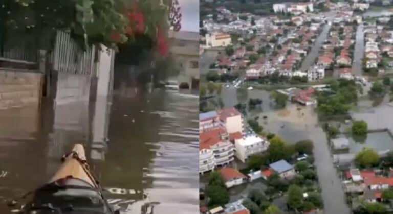 «Βούλιαξε» το Μεσολόγγι από την κακοκαιρία – Kάτοικοι βγήκαν στους πλημμυρισμένους δρόμους με κανό