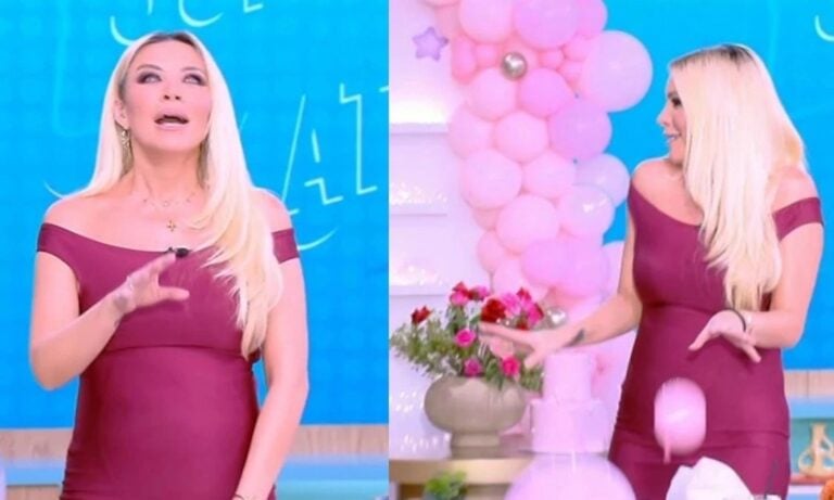 Καινούργιου: Η 1η εμφάνιση στην εκπομπή μετά την ανακοίνωση εγκυμοσύνης, το κολλητό ροζ φόρεμα, η κοιλίτσα και τα μπαλόνια – Περιμένει κορίτσι