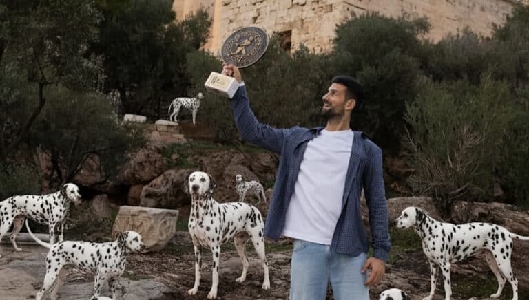 Ο πανηγυρισμός της χρονιάς: Ο Τζόκοβιτς γιορτάζει τους 101 τίτλους του με σκυλιά Δαλματίας στην Ακρόπολη