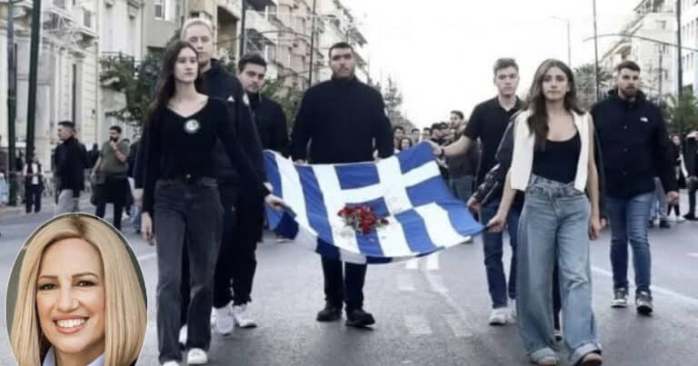 Πολυτεχνείο: Η κόρη της Φώφης Γεννηματά στην κεφαλή με την αιματοβαμμένη σημαία