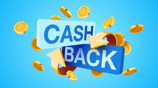 cashback icon isolated on blue 600nw 2293014757