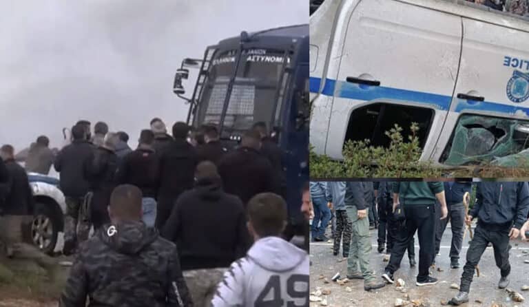 Χάμος στα Χανιά με αγρότες και ΜΑΤ – Πετροπόλεμος, αναποδογυρισμένο περιπολικό, τραυματίες