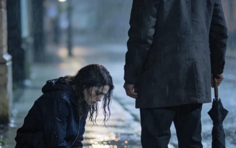 Βρήκα την κόρη μου γονατισμένη στη βροχή, τιμωρημένη από τον σύζυγό της απλώς επειδή αγόρασε ένα φόρεμα. Μέσα άκουγα εκείνον και την οικογένειά του να γελούν. Τη σήκωσα όρθια, κλώτσησα την πόρτα και είπα πέντε λέξεις που δεν θα ξεχάσουν ποτέ.