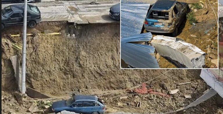 Σοκ σε ελληνική πόλη: Δρόμος υποχώρησε και «ρούφηξε» αυτοκίνητο – Βίντεο από την πτώση στο κενό