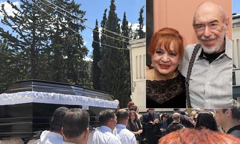 Θλίψη στην κηδεία του ηθοποιού Σωτήρη Τσόγκα – Συντετριμμένη η σύζυγός του, Μαίρη Ραζή