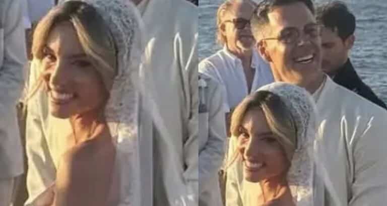 Αθηνά Οικονομάκου:  Η πρώτη φωτογραφία από τον γάμο της με τον Μπρούνο Τσερέλα στην Πάρο, τα δάκρυα χαράς και το νυφικό