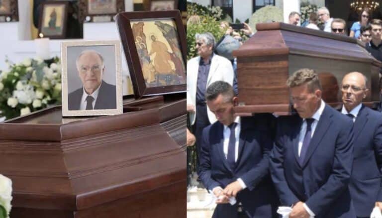 Θρήνος στην κηδεία του Βασίλη Λεβέντη: Συγκλονισμένοι η σύζυγος και ο γιος του  στο τελευταίο αντίο 