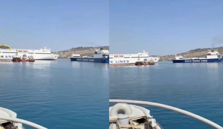 Σοκ στην Κρήτη: Η στιγμή της σύγκρουσης των δύο πλοίων στο λιμάνι της Σούδας – Βίντεο κατέγραψε το ατύχημα