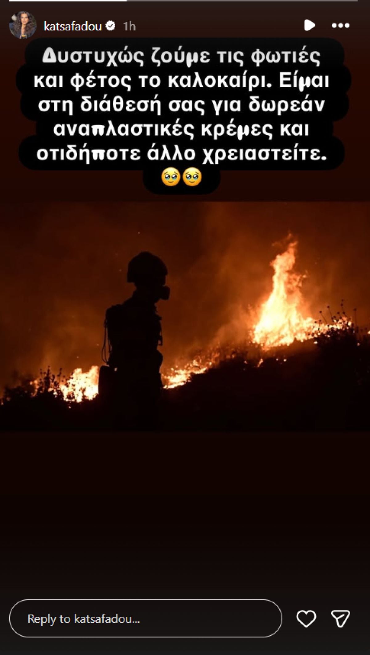 Κίνηση ανθρωπιάς από τη Δήμητρα Κατσαφάδου - Προσφέρει βοήθεια στους πληγέντες από τις φωτιές 1 katsafadou story