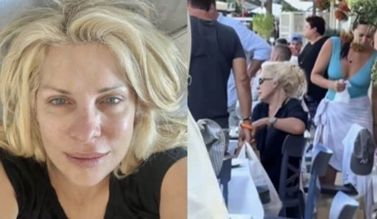 «Μποτιλιάρισμα» στην Κεφαλονιά για την… Μενεγάκη: Εμφανίστηκε ντυμένη έτσι, με τα μαλλιά πιασμένα πάνω και άβαφη, για να φάει στο Φισκάρδο και προκάλεσε… χαμό